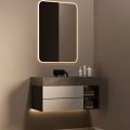 Modern Elegant Bathroom Vanity With Marble Countertop Mirror Cabinet Storage And LED Strip Lights