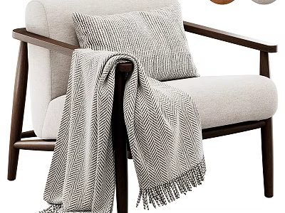 Modern Minimalist Single Sofa Interior Design With Textured Pillow And Herringbone Blanket Wooden Frame 3d model