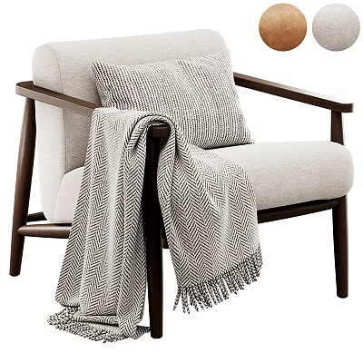 Modern Minimalist Single Sofa Interior Design With Textured Pillow And Herringbone Blanket Wooden Frame 3d model