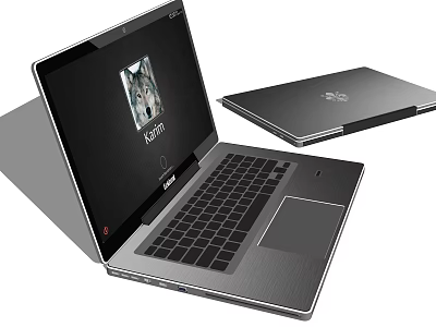 Sleek Kefan Laptop with Open and Closed Design Metallic Finish and Wolf Image on Screen 3d model