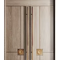 Elegant Modern Wooden Double Doors Featuring Glass Panel Golden Handle And Metal Accents