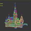 Turquoise and Golden Spired Castle with Multiple Towers and Bridge Design Structure
