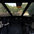 Military Green And Khaki Helicopter With Green Yellow Stripes Flying Over Grassland And Trees