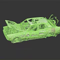 Rusted Old Car With Damaged Body And Open Hood On Dark Background