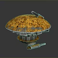 Rusty Metal Mechanical Creature With Orange Spotted Dome Support Legs And Side Parts