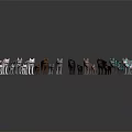 Different Colored Dog And Cat Models Arranged In A Row On Gray Background With Reflection