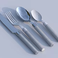 Modern Stainless Steel Cutlery Set with Grey Textured Handles Including Knife Fork and Spoons