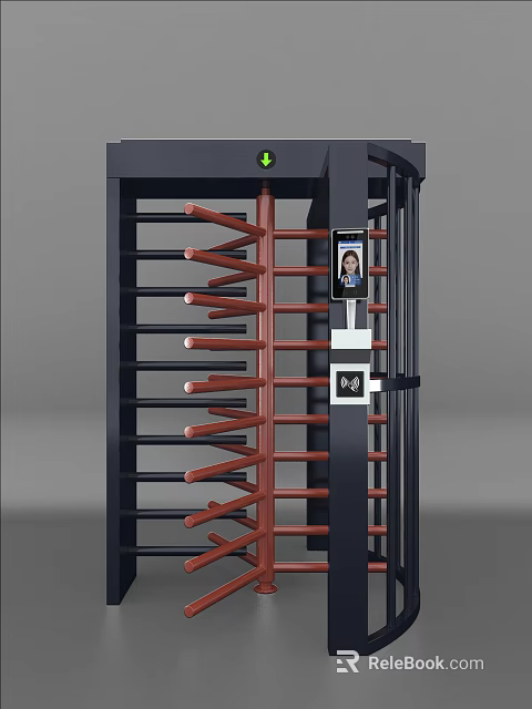 Commercial Security Gate Access Control With Face Recognition Red Barriers And Black Frame 3d model