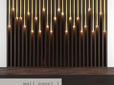 Dark Wooden Wall Panel With Vertical Slats And Gold Illuminated Accents 3d model