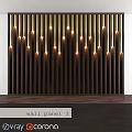 Dark Wooden Wall Panel With Vertical Slats And Gold Illuminated Accents