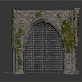 Ancient Stone Building With Arched Doorways Iron Grilles And Climbing Vines