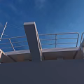Modern Yacht Upper Deck With White Railing And Blue Sky View 3d model