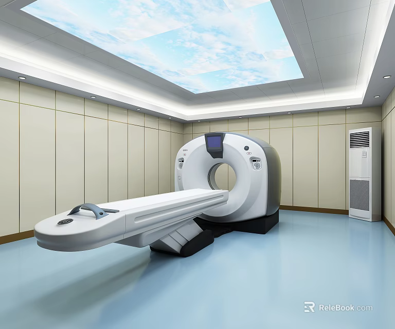 Modern Medical Room Interior With CT Scanner And Sky Ceiling Design 3d model 