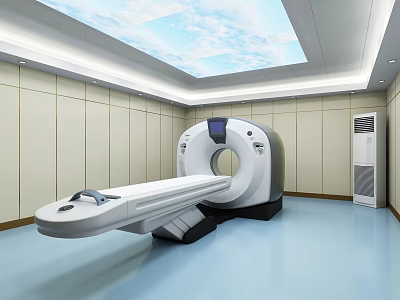 Modern Medical Room Interior With CT Scanner And Sky Ceiling Design 3d model