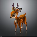 Cute 3D Model Orange Deer With Purple Antlers Colorful Balls And White Flower Patterns