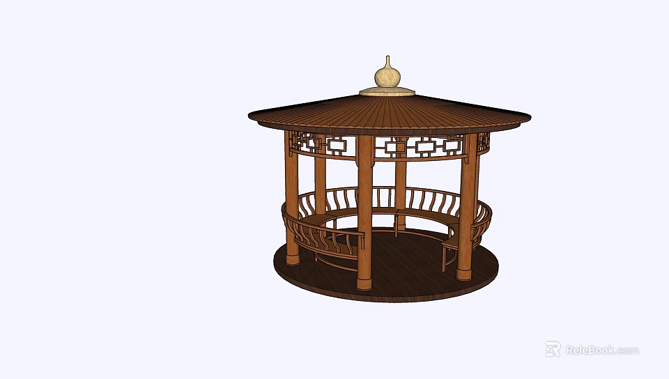 Traditional Chinese Wooden Pavilion Featuring Octagonal Roof Decorative Top And Circular Base 3d model 