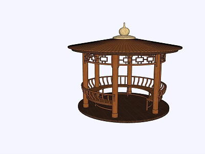Traditional Chinese Wooden Pavilion Featuring Octagonal Roof Decorative Top And Circular Base 3d model