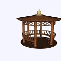 Traditional Chinese Wooden Pavilion Featuring Octagonal Roof Decorative Top And Circular Base