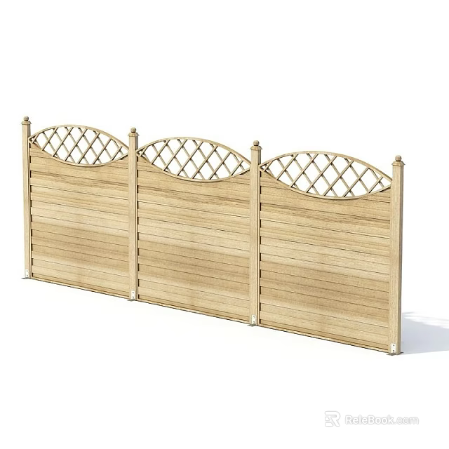 Wooden Garden Ornament Fence With Arched Lattice Top Design And Light Brown Finish 3d model 