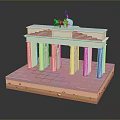 Brandenburg Gate Model With White Columns Green Statues And Layered Base 3d model