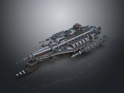 Futuristic Sci-Fi Large Spaceship Featuring Streamlined Gray Design Red Details Weapon Systems And Thrusters 3d model