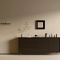 Modern Poliform Console Side Cabinet In Dark Brown With Storage And Decor Items 3d model