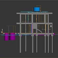 Industrial Multi Layered Steel Structure With Colored Pipes Equipment And Yellow Pipeline Lines