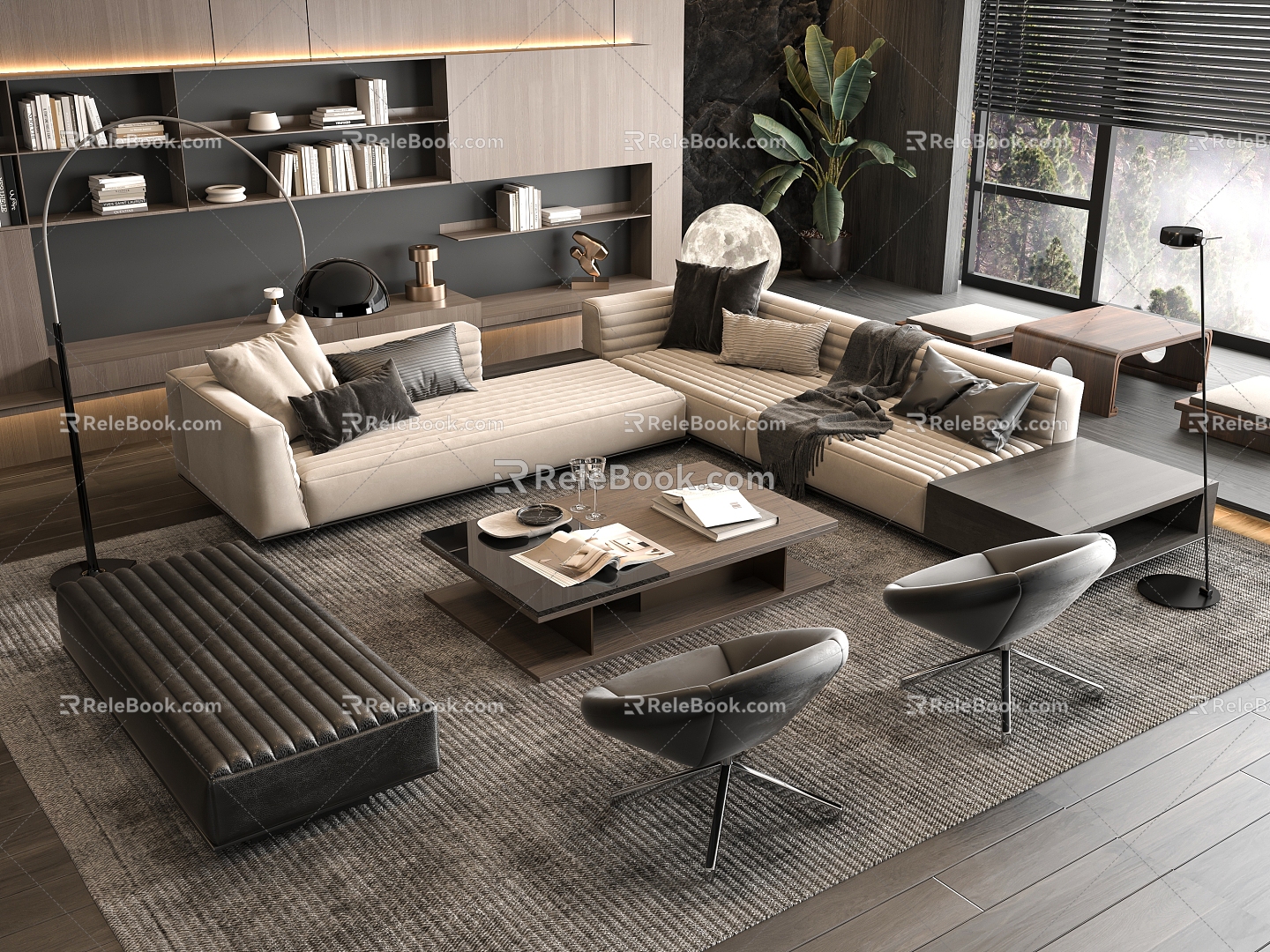 Minotti Sofa Coffee Table Combination Multi-person Corner Sofa Coffee Table Leisure Chair Side Table Corner Table 3d model