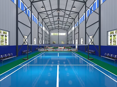 Spacious Indoor Swimming Pool Fitness Center With Bright Lighting And Seating Areas For Training 3d model
