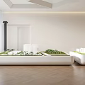 Modern Sales Office Interior With White Walls Black Pillars And Building Models On Display Tables