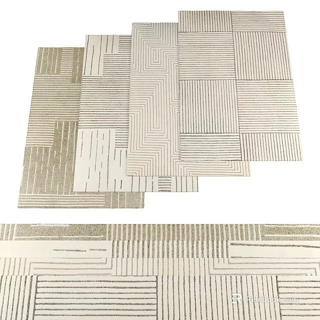Modern Square Rugs With Geometric Striped Patterns And Neutral Textured Design 3d model 