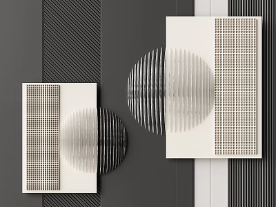 Modern Minimalist Wall Decor With Geometric Circular Square Patterns Black White Stripes Grid Design 3d model