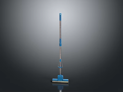 Household Cleaning Tool Blue Flat Mop With Long Handle And Adjustable Rod 3d model