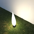 White Teardrop Shaped Outdoor Light Illuminating Green Grass And White Wall