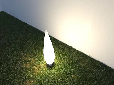 White Teardrop Shaped Outdoor Light Illuminating Green Grass And White Wall 3d model