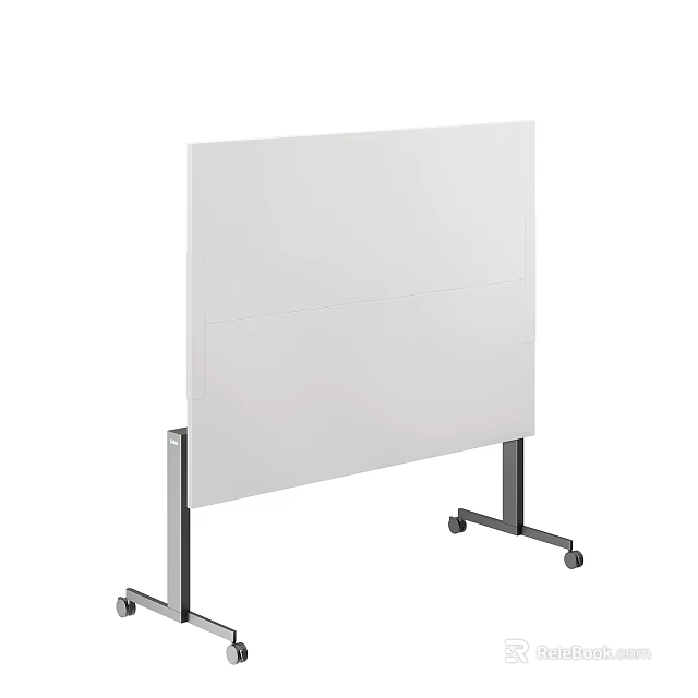 White Movable Partition Screen With Rolling Wheels And Metal Stand 3d model 