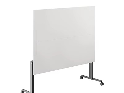 White Movable Partition Screen With Rolling Wheels And Metal Stand 3d model