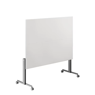 White Movable Partition Screen With Rolling Wheels And Metal Stand 3d model