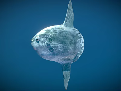 Ocean Sunfish With Silver Spherical Body And Large Fin In Deep Blue Ocean 3d model