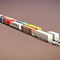 Freight Train with Multiple Colored Shipping Containers and Company Logos 3d model