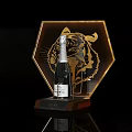 Champagne Bottle And Wine Glass With Golden Hexagonal Tiger Trophy