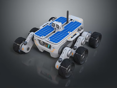 Mechanical Exploration Rover With Solar Panel Top Camera And Multiple Wheels 3d model