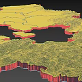 Satellite Map Wall Decor With Geographic Terrain And Boundary Lines In Green Yellow