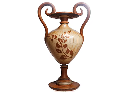 Elegant Decorative Ceramic Vase With Curved Handles And Brown Leaf Patterns 3d model