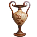 Elegant Decorative Ceramic Vase With Curved Handles And Brown Leaf Patterns