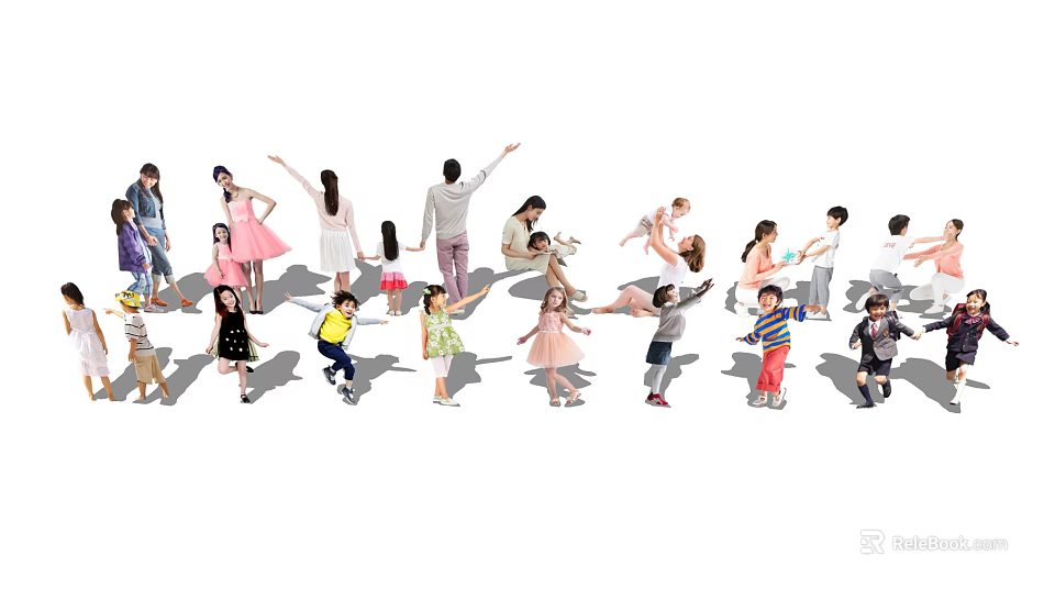 Group of Diverse Adults and Children Enjoying Playful Interaction in Open Area 3d model 