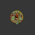 Cartoon Floating Island Scene With Colorful Flowers Green Plants And Purple Glowing Vines