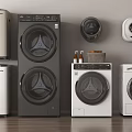 Modern Household Appliances Display Including Washing Machines And Refrigerators In Different Colors