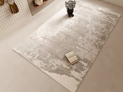 Neutral Toned Square Rug With Textured Pattern Open Book And Small Elephant Toy 3d model