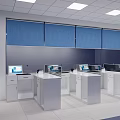 Modern Reception Desk Interior With Computer Monitor Keyboard And Printer On White Countertop